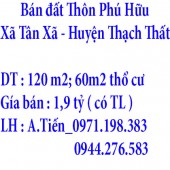 Bán đất ô số 5 trong khu phân lô tại Thôn Phú Hữu, Xã Tân Xã, Huyện Thạch Thất, Thành phố Hà Nội